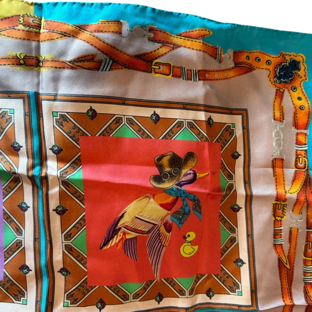 Vintage Rare Etro Dog Cowboy Western 100% Luxury Designer Colorful Silk Scarf OS